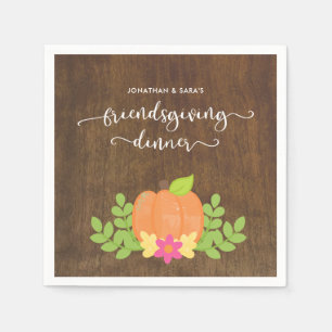 Rustic Friendsgiving Pumpkin and Greenery Napkin