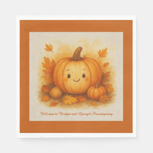 rustic Friendsgiving Pumpkin Autumn leaves  Napkin