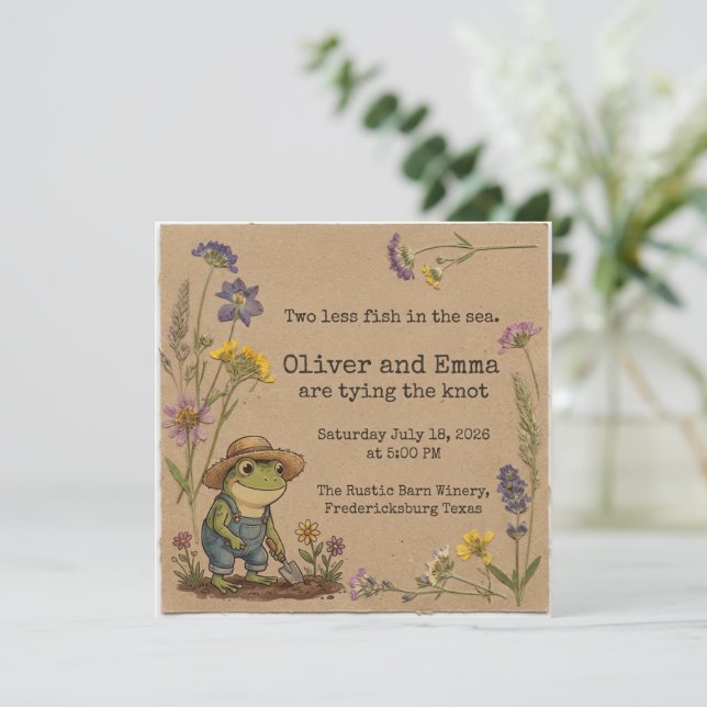 Rustic Frog Garden Wedding  Invitation (Standing Front)