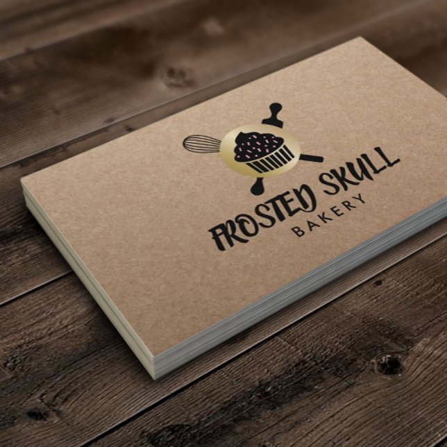 Rustic Frosted Skull Bakery Custom Crossbones Logo Business Card (Creator Uploaded)