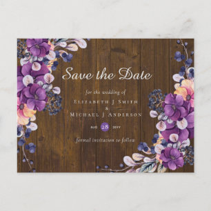 Rustic Fuchsia Floral Woodland Wedding Postcard