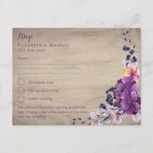 Rustic Fuchsia Floral Woodland Wedding Postcard