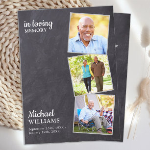 Rustic Funeral 3 Photo Slate Memorial Prayer Card
