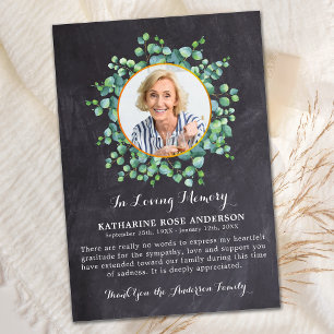 Rustic Funeral Eucalyptus Greenery Photo Sympathy Thank You Card