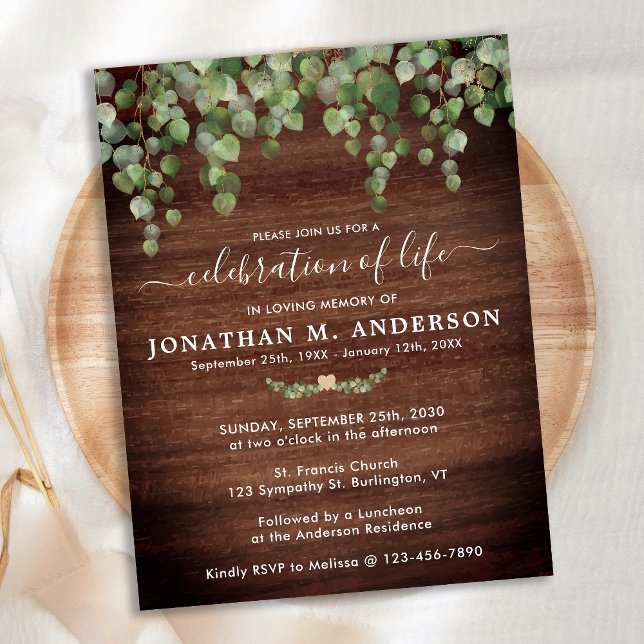 Rustic Funeral Greenery Celebration Of Life Invitation Postcard (Creator Uploaded)