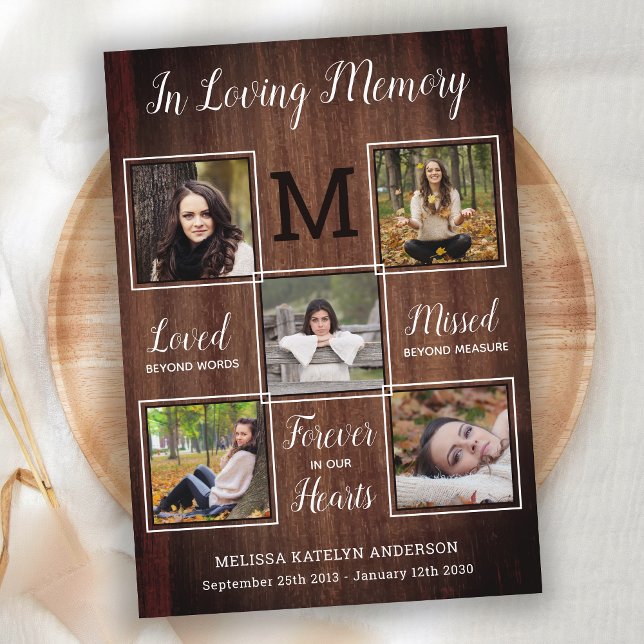 Rustic Funeral Photo Collage Sympathy Memorial Thank You Card (Creator Uploaded)