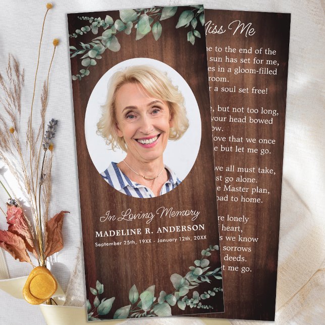 Rustic Funeral Prayer Card Photo Memorial Bookmark (Creator Uploaded)