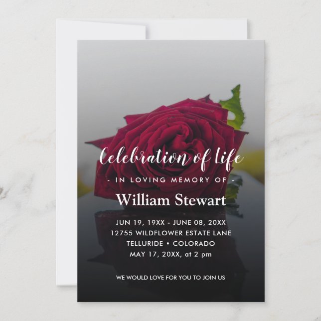 Rustic Funeral | Rose Floral Celebration of Life Invitation (Front)