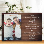 Rustic Funny Dad Poem Custom Photo Father's Day  Plaque<br><div class="desc">Surprise dad this fathers day with a personalised 3 photo plaque. "I smile because you're my DAD, I laugh because there's nothing you can do about it ." Personalise this dad plaque with favourite photo, message and name.. Visit our collection for the best dad father's day gifts and personalised dad...</div>