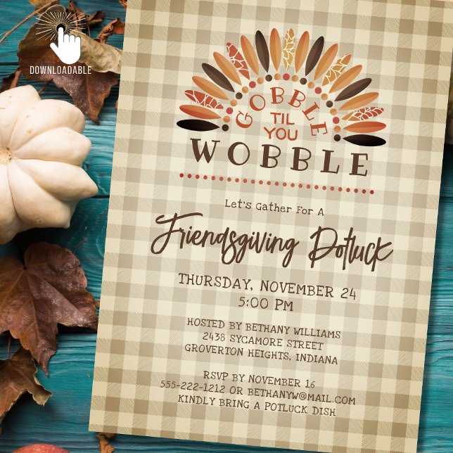 Rustic Funny Friendsgiving Potluck Turkey Plaid Invitation (Creator Uploaded)