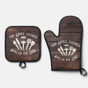 Rustic Funny Grilling for Men: Grill Sargeant Oven Mitt & Pot Holder Set