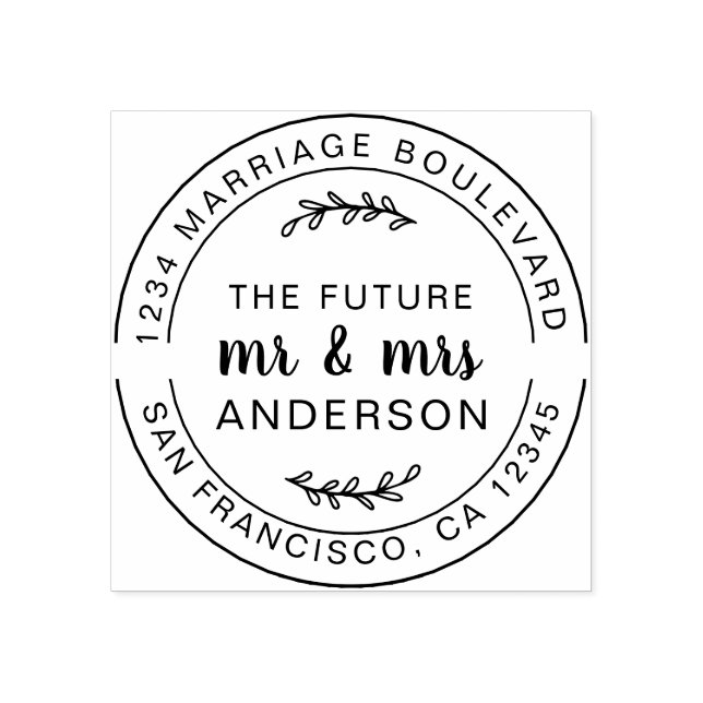 Rustic Future Mr Mrs Round Return Address Rubber Stamp (Imprint)