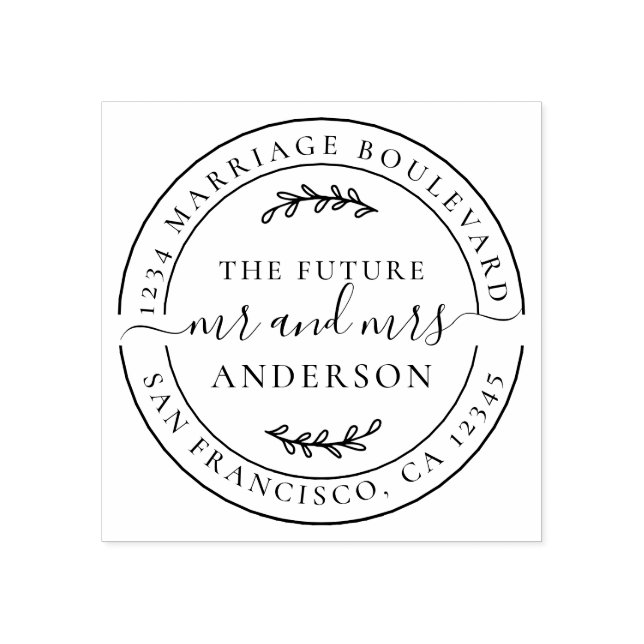 Rustic Future Mr Mrs Round Return Address Rubber Stamp (Imprint)