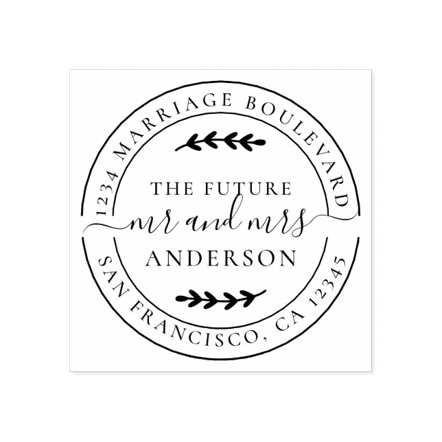 Rustic Future Mr Mrs Round Return Address Rubber Stamp (Imprint)