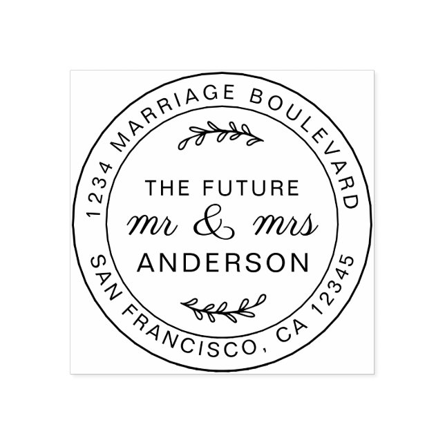 Rustic Future Mr Mrs Round Return Address Rubber Stamp (Imprint)