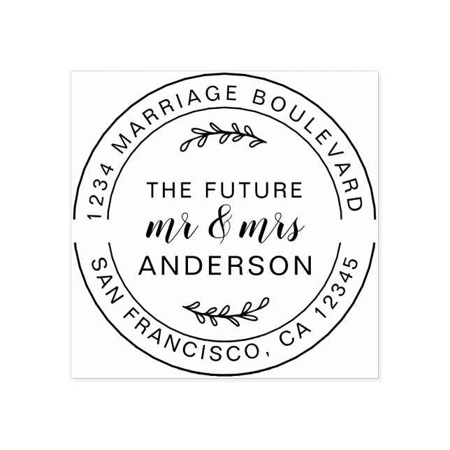 Rustic Future Mr Mrs Round Return Address Rubber Stamp (Imprint)