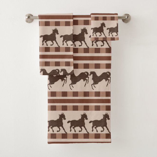 Rustic Galloping Horse Pattern Bath Towel Set (Insitu)