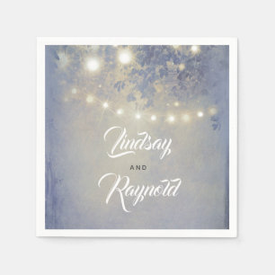 Rustic Garden and String of Lights Dusty Blue Napkin
