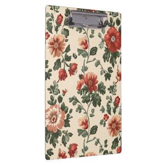 Rustic Garden Bloom – Vintage Red Floral Pattern Clipboard