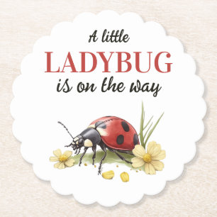 Rustic Garden Daisy Little Ladybug Baby Shower Paper Coaster