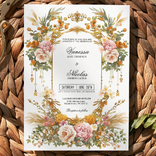 Rustic Garden Estate Blush Gold Floral Wedding Invitation