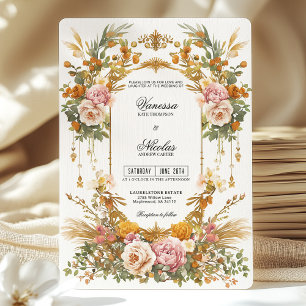 Rustic Garden Estate Blush Gold Floral Wedding Invitation