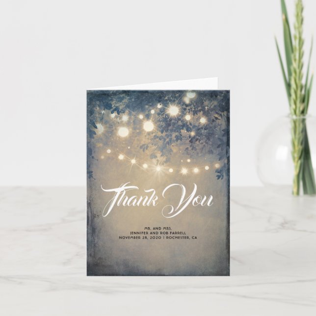 Rustic Garden Evening Lights Wedding Thank You Card (Front)
