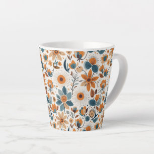 Rustic Garden Floral Folk Art Illustration Spring Latte Mug