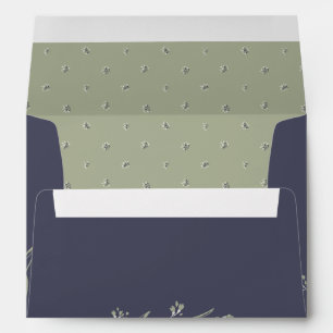 Rustic Garden floral liner & return address navy Envelope