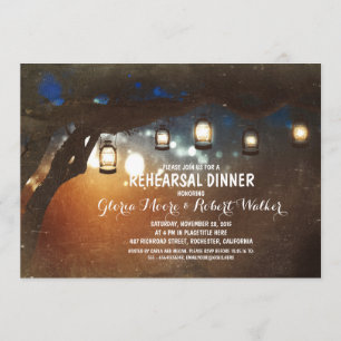 rustic garden lights lanterns rehearsal dinner invitation