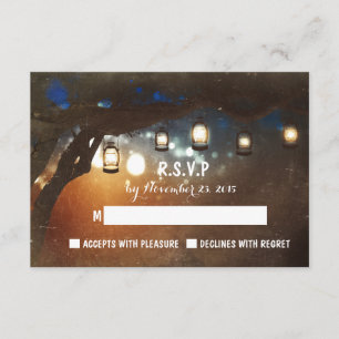 rustic garden lights outdoor wedding RSVP cards