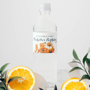 Rustic Garden Orange Floral White Birthday Water Bottle Label
