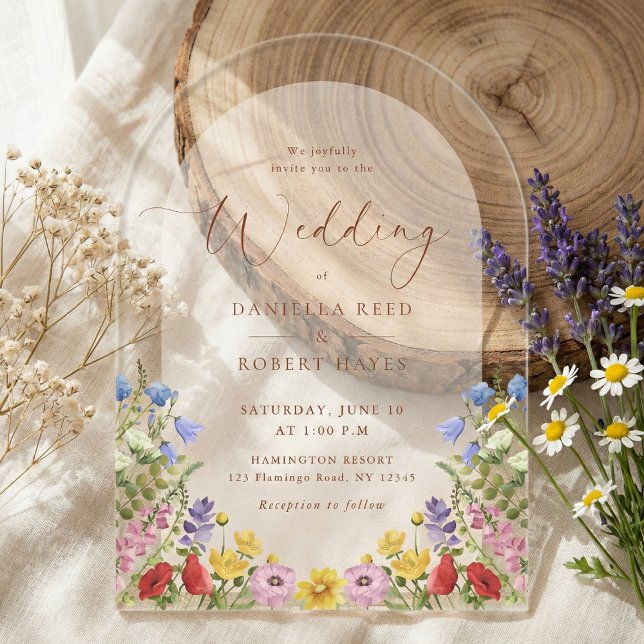 Rustic Garden Spring Summer Floral Wedding Acrylic Invitations (elegant wildflower acrylic wedding invitation)