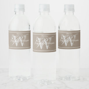 Rustic Garden Wedding Bliss Monogram Chic Beige Water Bottle Label