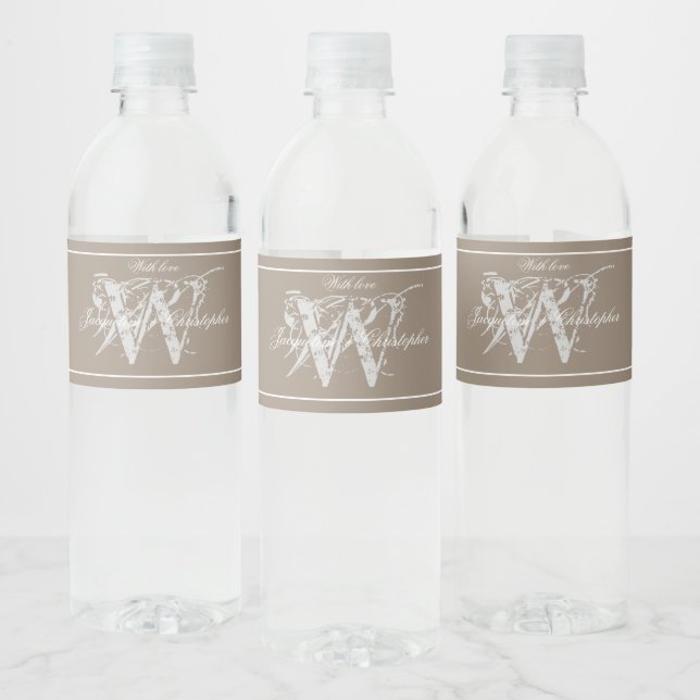 Rustic Garden Wedding Bliss Monogram Chic Beige  Water Bottle Label (Bottles)