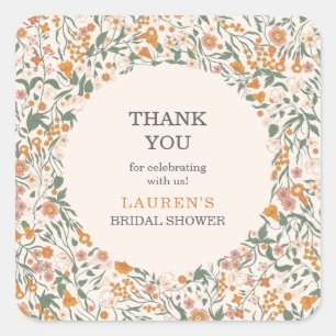 Rustic Garden Wedding Florals Thank You Square Sticker
