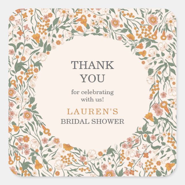 Rustic Garden Wedding Florals Thank You Square Sticker (Front)