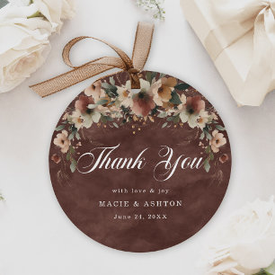 Rustic Garnet Boho Floral Border Wedding Thank You Favour Tags