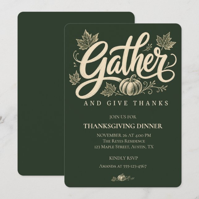 Rustic Gather Hand-Lettered Thanksgiving Invitation (Front/Back)