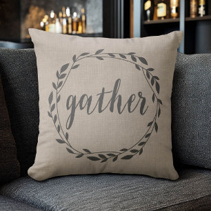 Rustic Gather Script with Vine Wreath & Polka dots Cushion