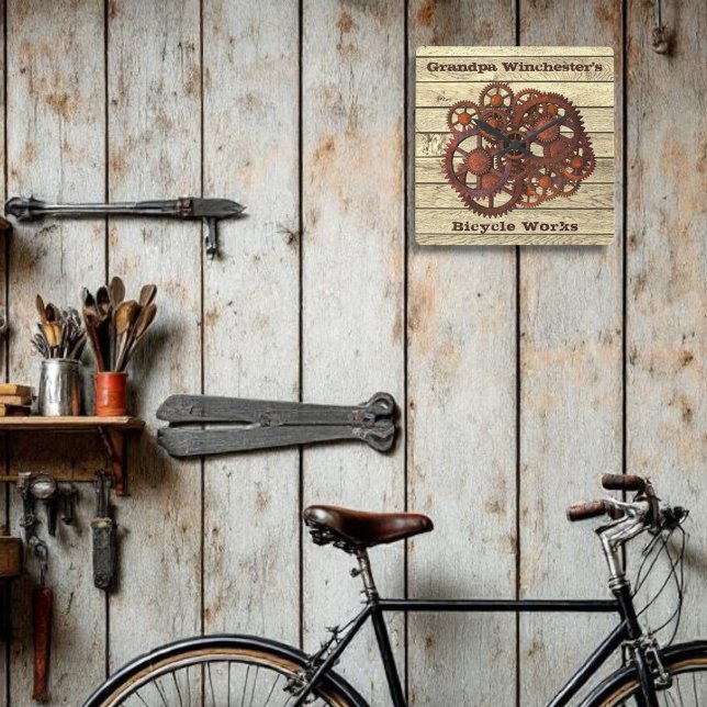 Rustic Gears Sprockets Steampunk Style Square Wall Clock (square wall clock template design)