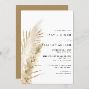Rustic Gender Neutral Boho Pampas Baby Shower Inv Invitation
