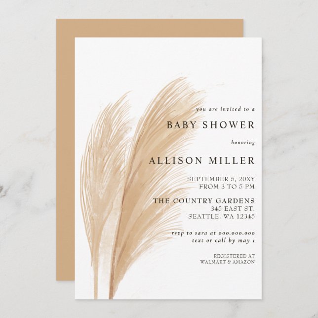 Rustic Gender Neutral Boho Pampas Baby Shower  Invitation (Front/Back)