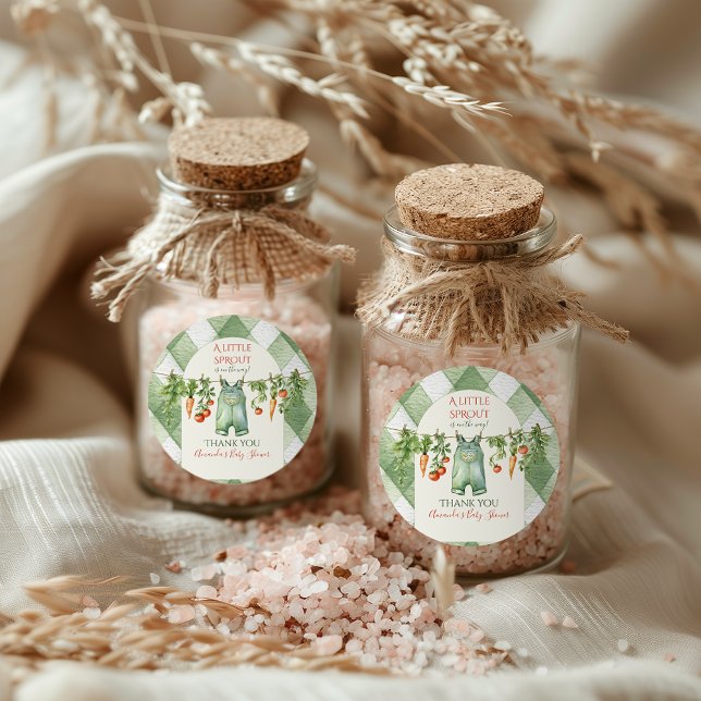 Rustic Gender Neutral Little Sprout Baby Shower Classic Round Sticker (Creator Uploaded)