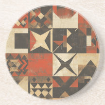 Rustic Geometric Bohemian Round Sandstone Coaster