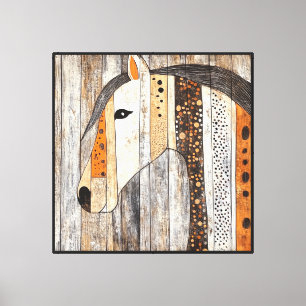 Rustic Geometric Boho Wood Grain Horse Canvas Print