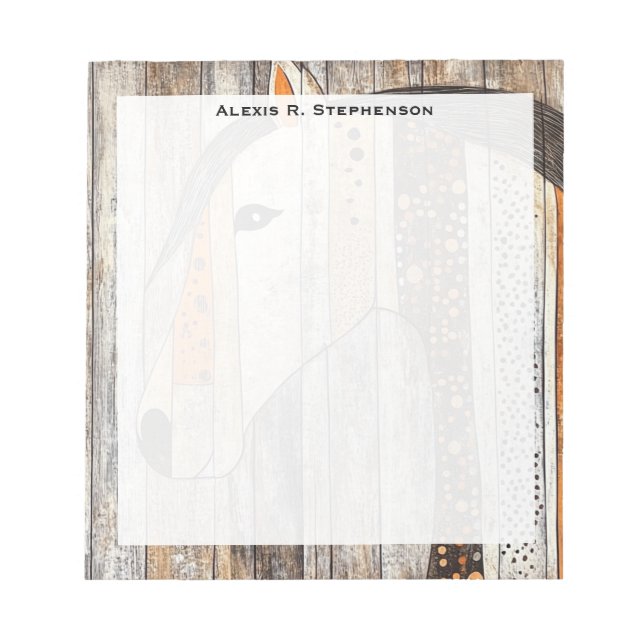 Rustic Geometric Boho Wood Grain Horse Notepad (Front)