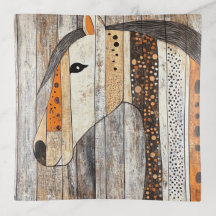 Rustic Geometric Boho Wood Grain Horse