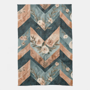 Rustic Geometric Floral with Crescent Moons Tea Towel