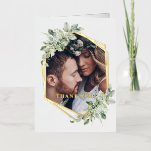 Rustic Geometric Greenery Wedding Real Gold Foil Greeting Card
